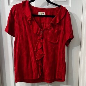Maeve by Anthropologie Red Ruffle Blouse | Size Small